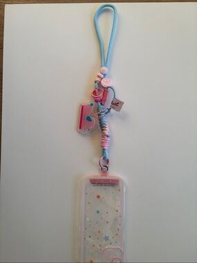 🎀 Unique handmade pink & blue hand-braided phone wrist lanyard